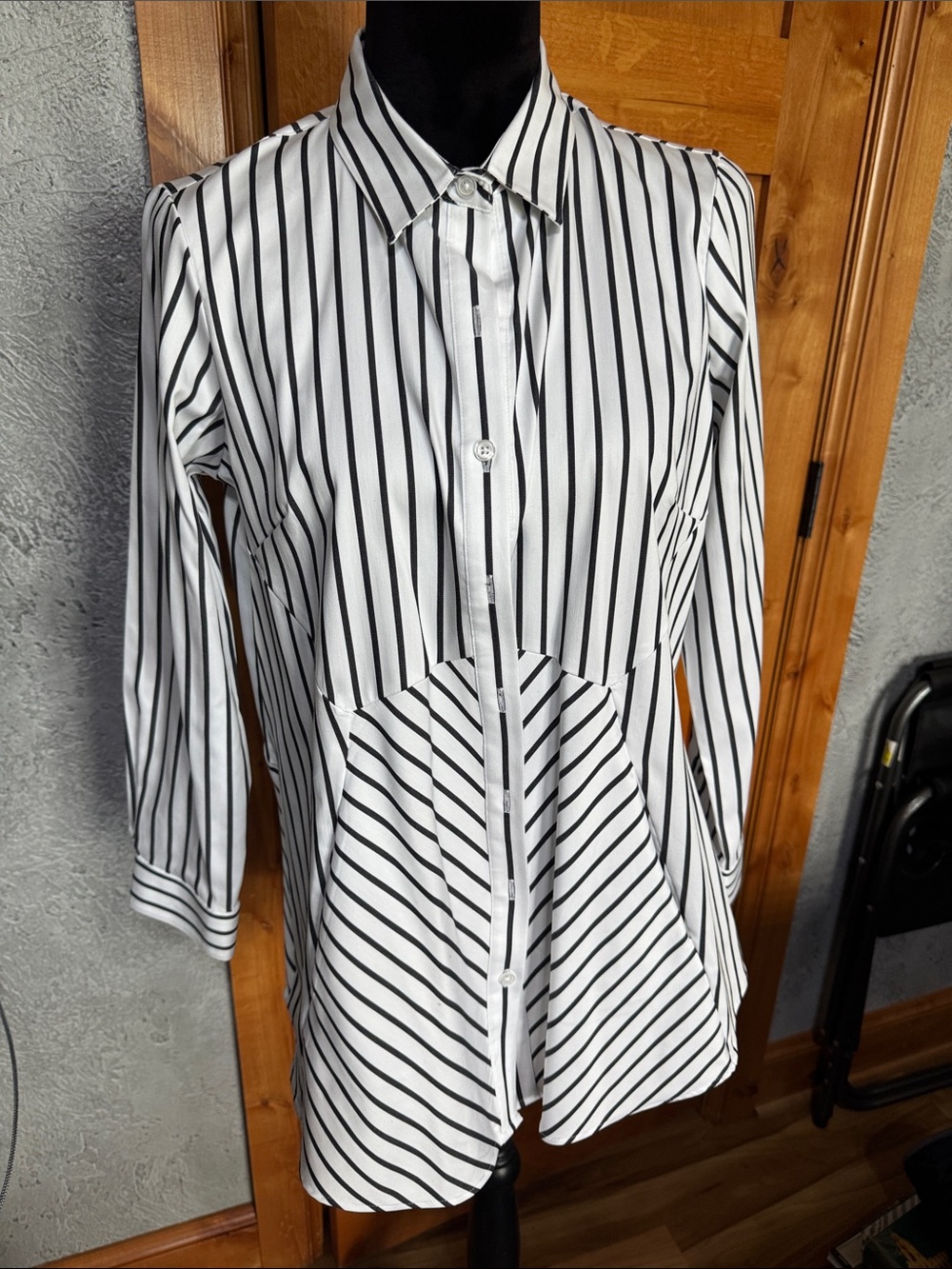 Coldwater Creek Striped Black & White Button-Front Blouse